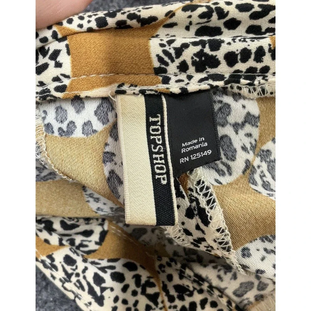 Topshop Leopard Spot Frill Trousers High Waist Crop Pants Ruffle Hem Boho Sz 10 - Picture 4 of 4